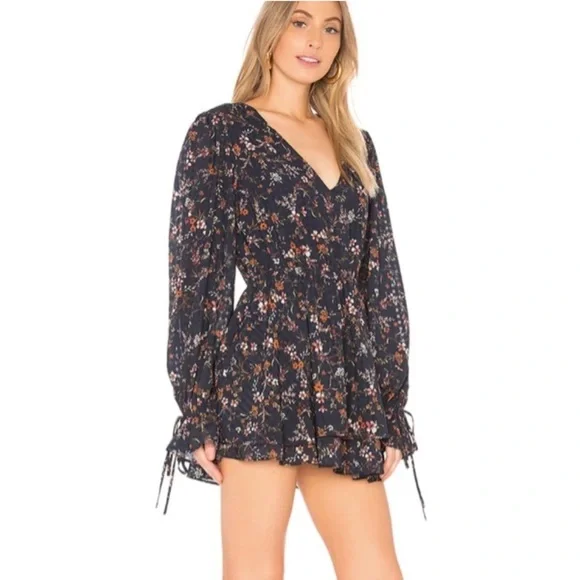 Tularosa Dee Dee Shift Long Sleeve Mini Dress Burlingame Floral Blue Print Small - Picture 9 of 12